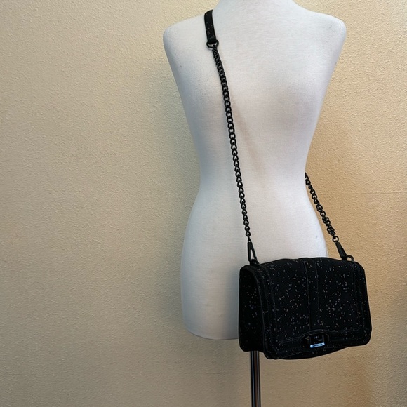 Rebecca Minkoff Love Crossbody In Black Splatter Suede - Picture 2 of 16